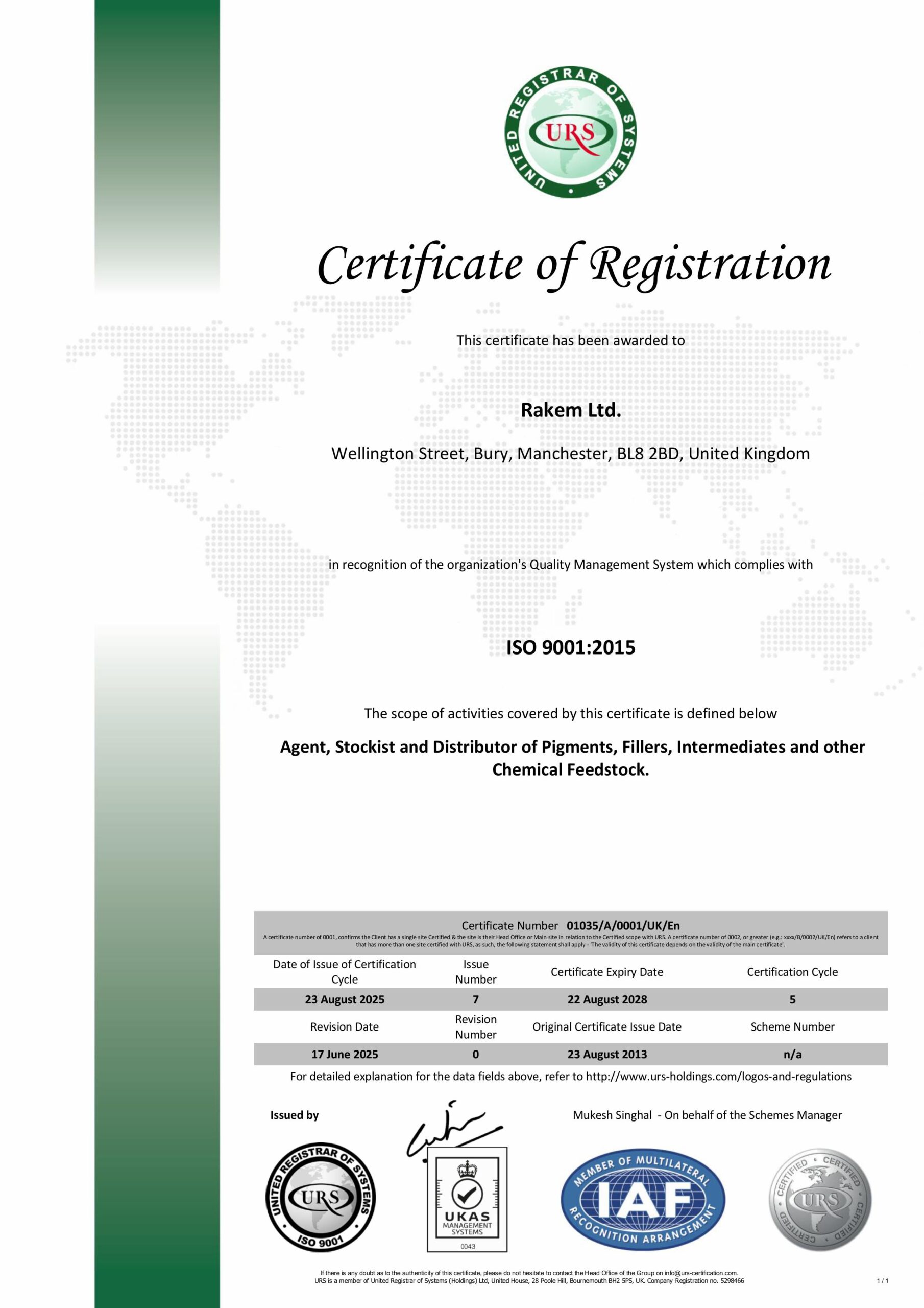 Rakem ISO 9001 Certificate to August 2028 (003)